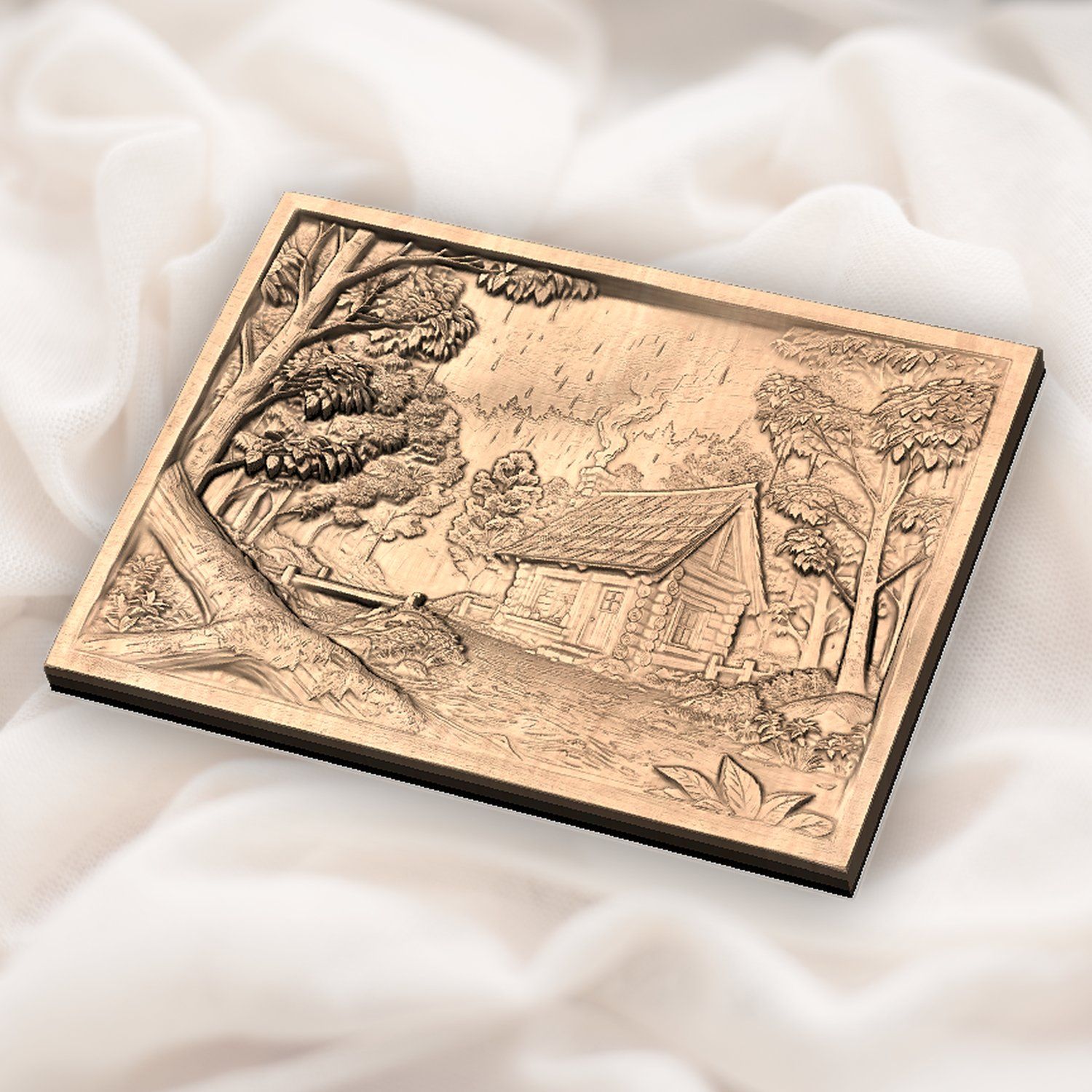 Cozy Autumn Log Cabin Forest Scene CNC Relief STL bas-relief STL — view 5