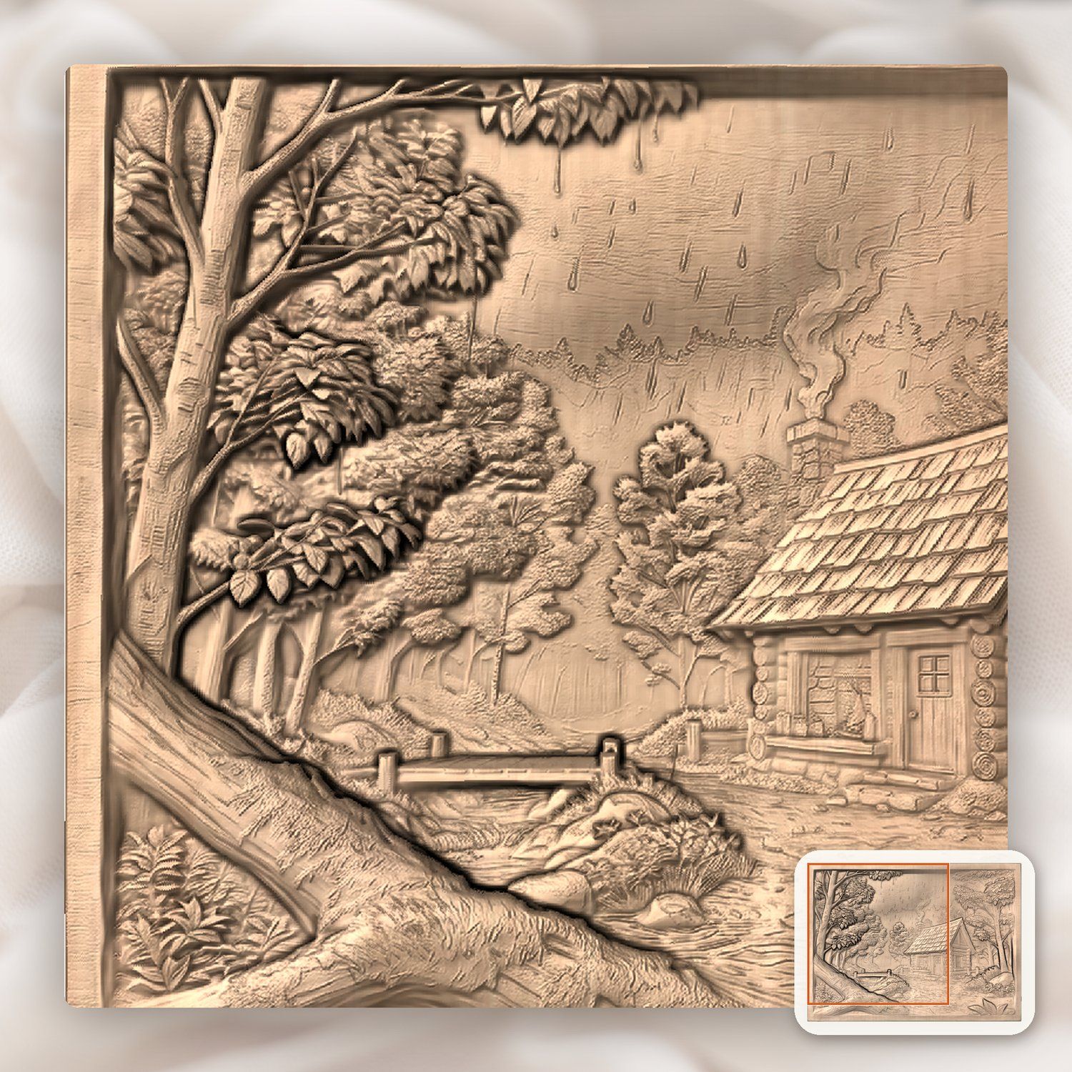 Cozy Autumn Log Cabin Forest Scene CNC Relief STL bas-relief STL — view 6