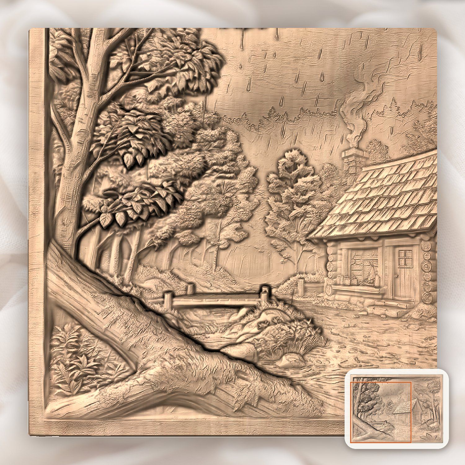 Cozy Autumn Log Cabin Forest Scene CNC Relief STL bas-relief STL — view 7