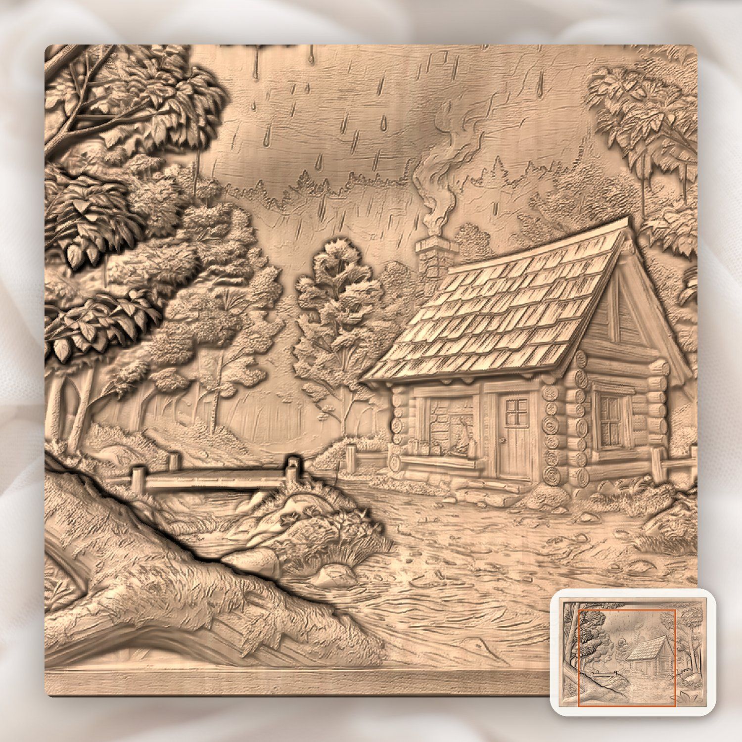 Cozy Autumn Log Cabin Forest Scene CNC Relief STL bas-relief STL — view 8
