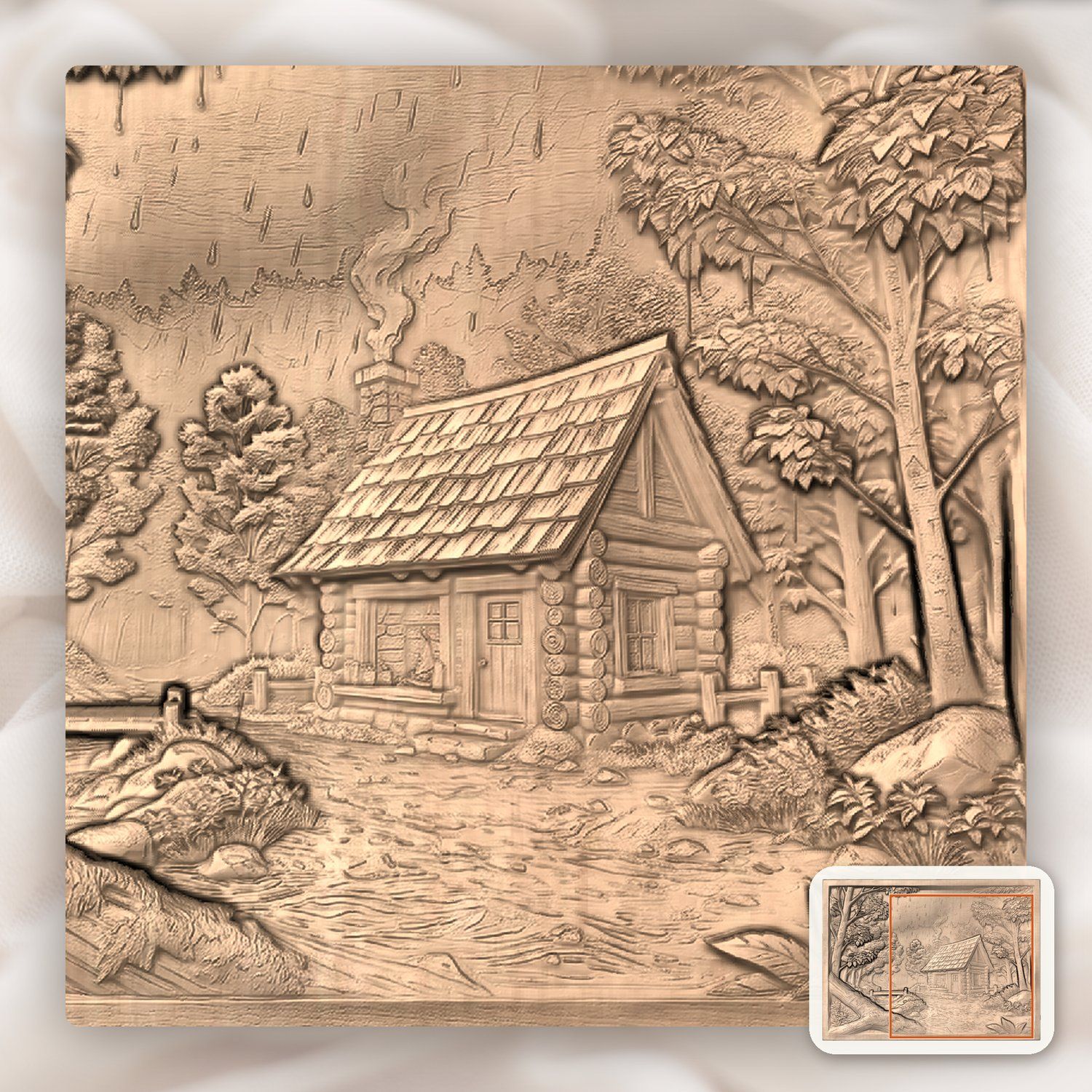 Cozy Autumn Log Cabin Forest Scene CNC Relief STL bas-relief STL — view 9