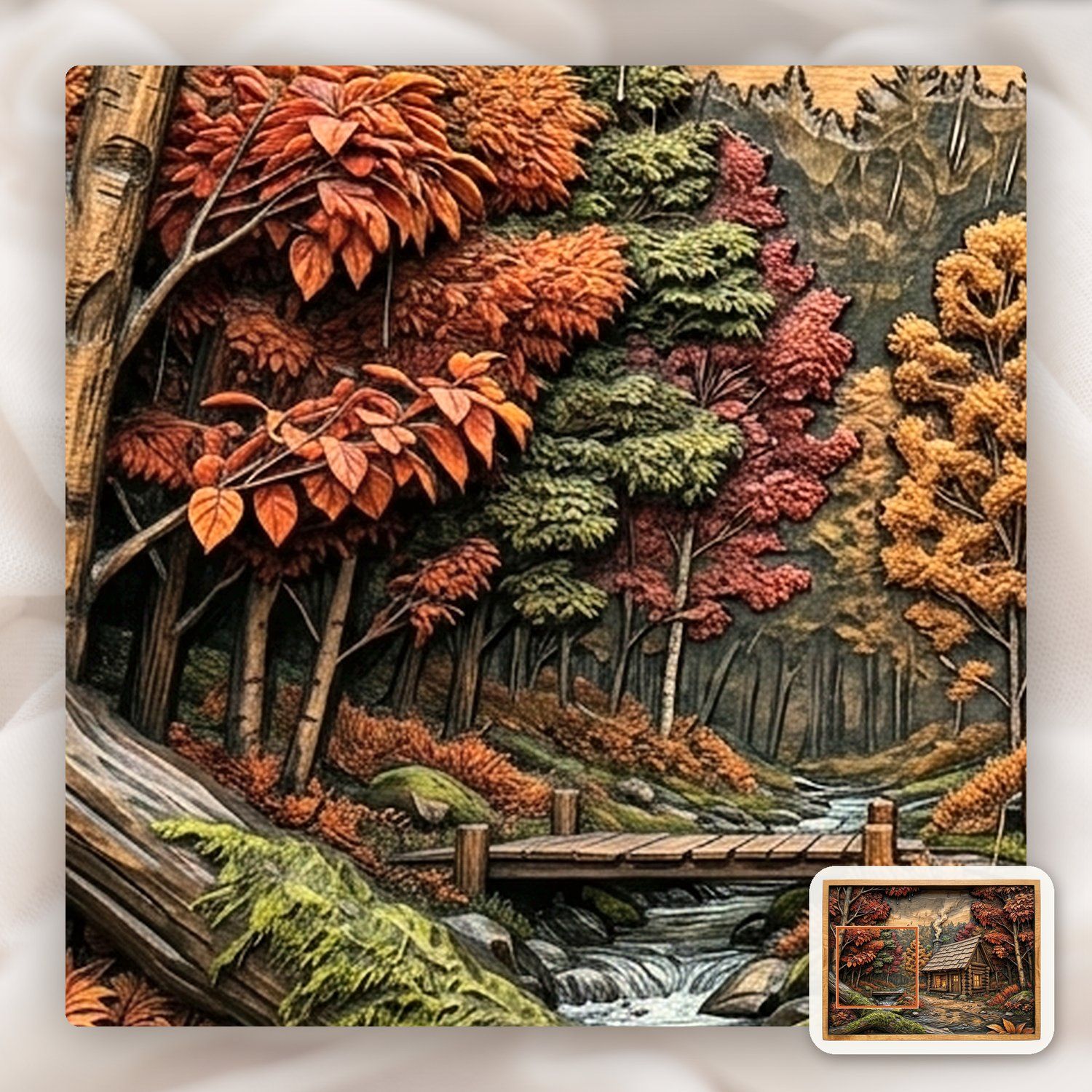 Cozy Autumn Log Cabin Forest Scene CNC Relief STL bas-relief STL — view 11