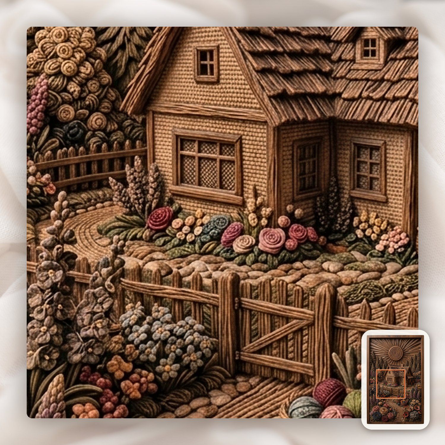 Cozy Cottage Garden Yarn Basket CNC Relief STL bas-relief STL — view 12