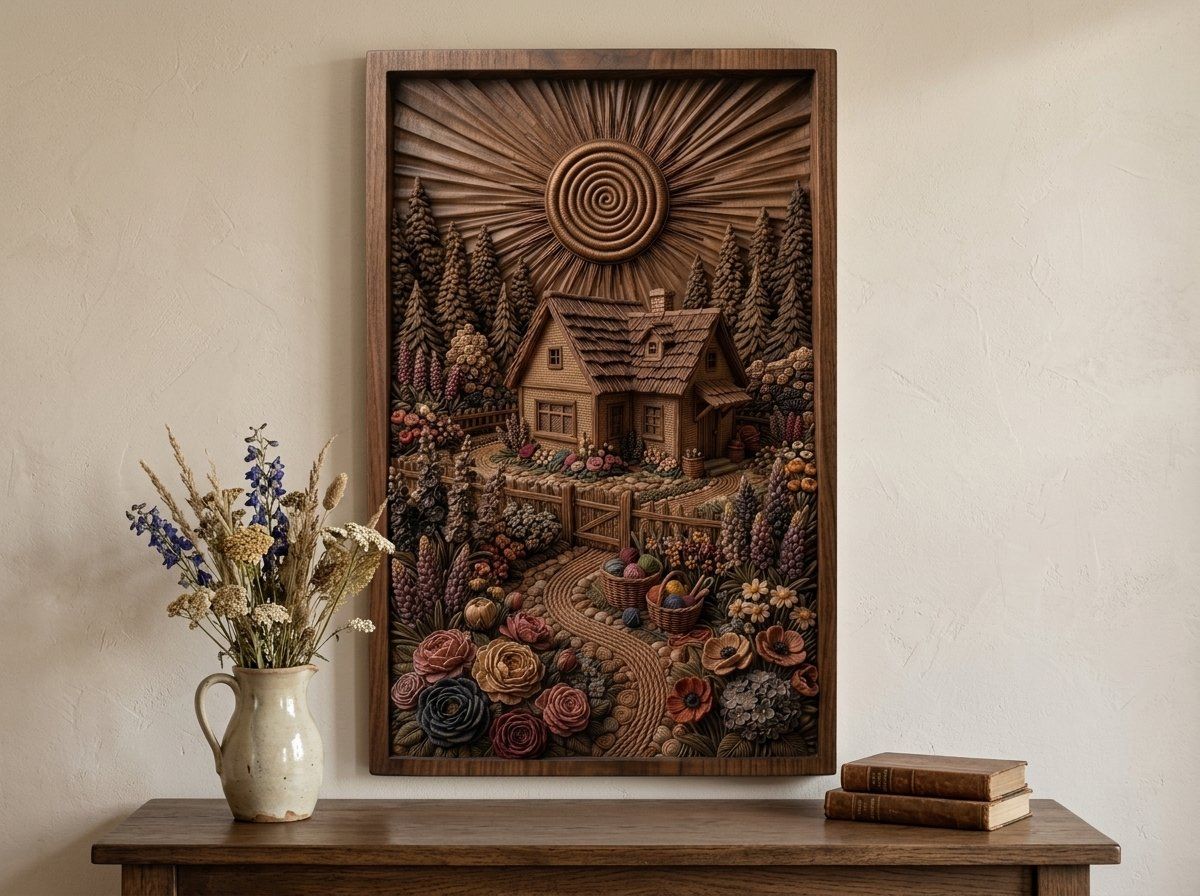 Cozy Cottage Garden Yarn Basket CNC Relief STL bas-relief STL — view 13