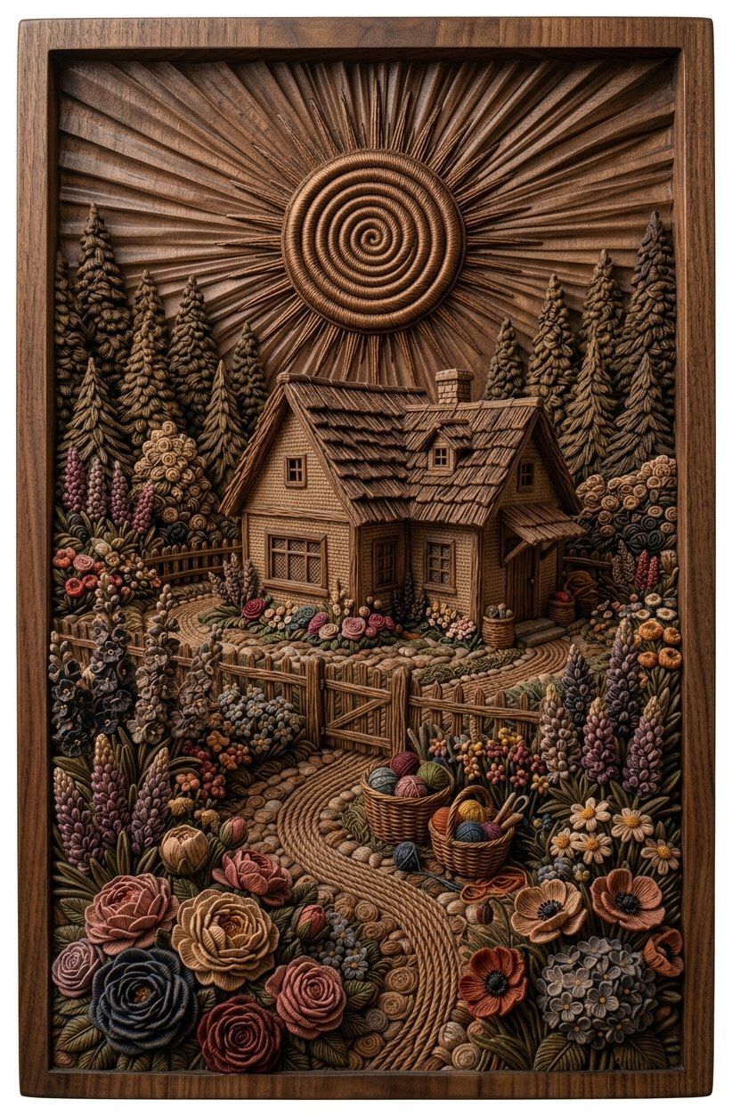 Cozy Cottage Garden Yarn Basket CNC Relief STL bas-relief STL — view 4
