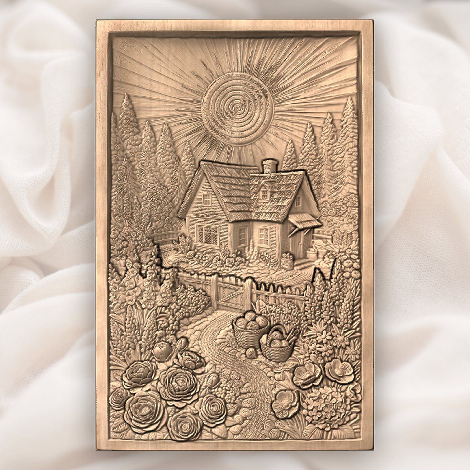 Cozy Cottage Garden Yarn Basket CNC Relief STL bas-relief STL — view 5