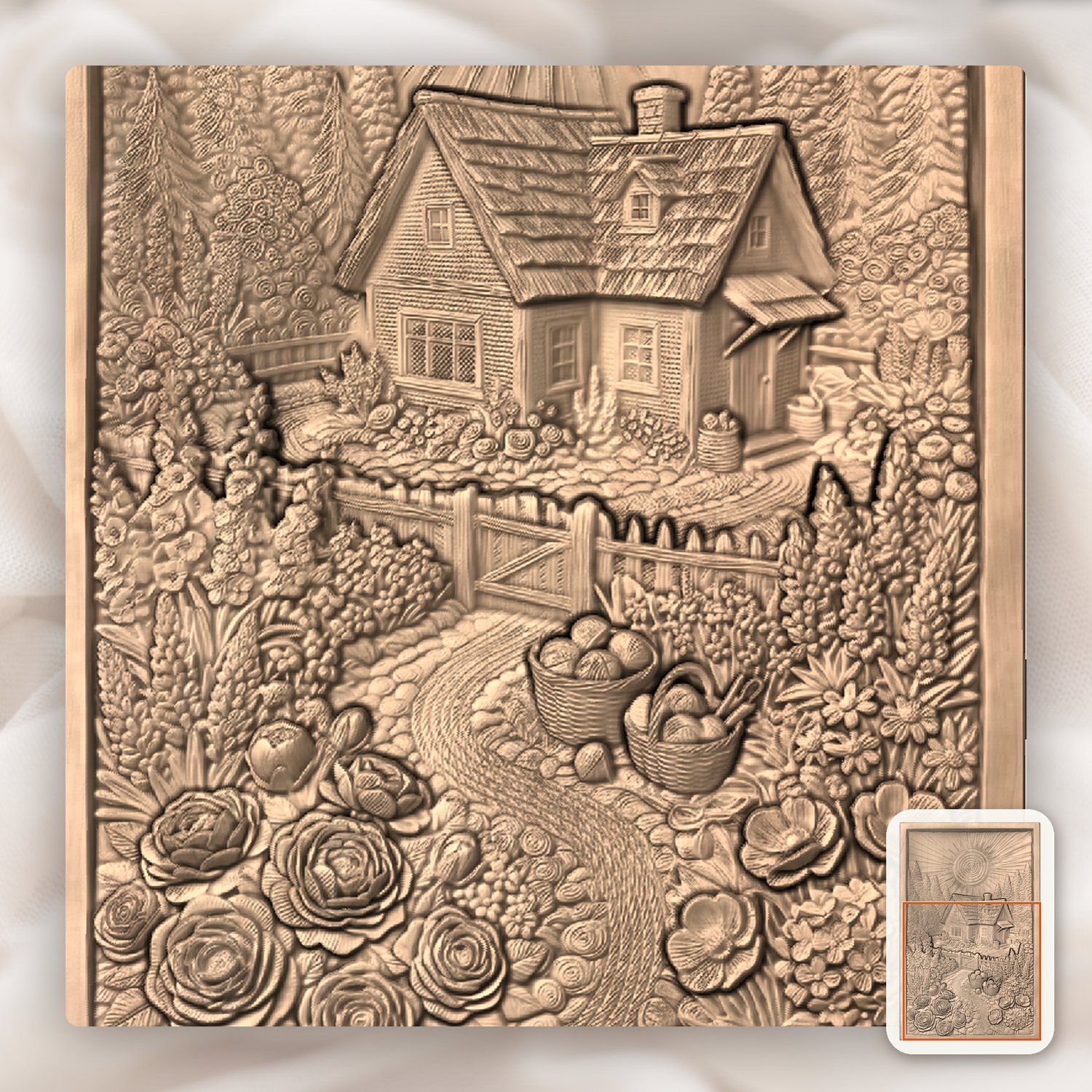 Cozy Cottage Garden Yarn Basket CNC Relief STL bas-relief STL — view 7