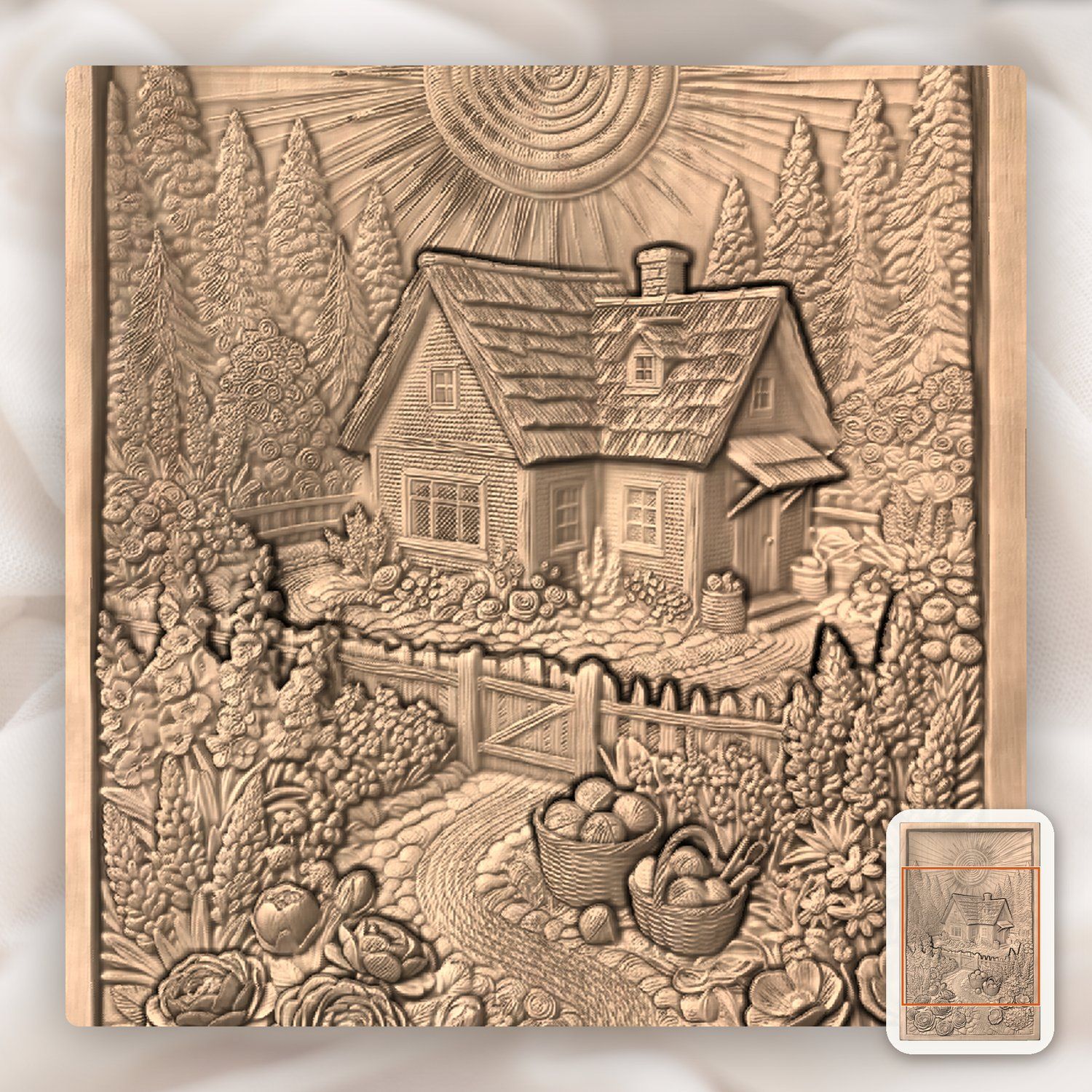 Cozy Cottage Garden Yarn Basket CNC Relief STL bas-relief STL — view 8