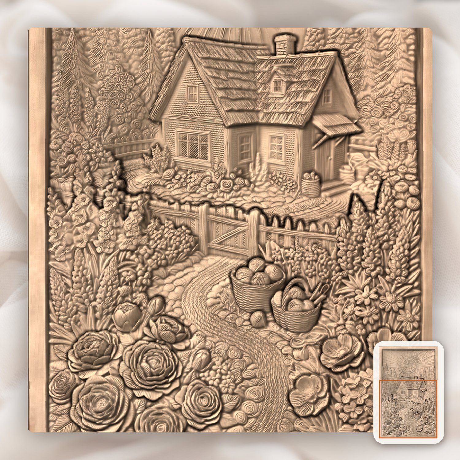 Cozy Cottage Garden Yarn Basket CNC Relief STL bas-relief STL — view 9