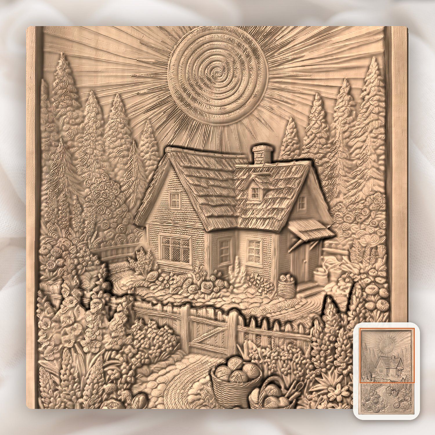 Cozy Cottage Garden Yarn Basket CNC Relief STL bas-relief STL — view 10