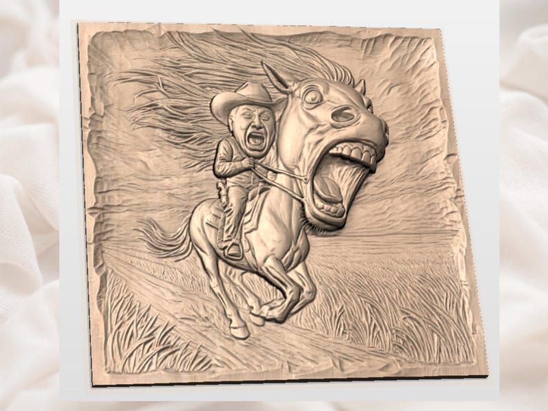 Screaming Cowboy on a Wild-Eyed Horse Bas-Relief STL bas-relief STL — view 2