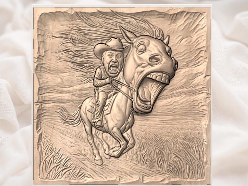 Screaming Cowboy on a Wild-Eyed Horse Bas-Relief STL bas-relief STL — view 3