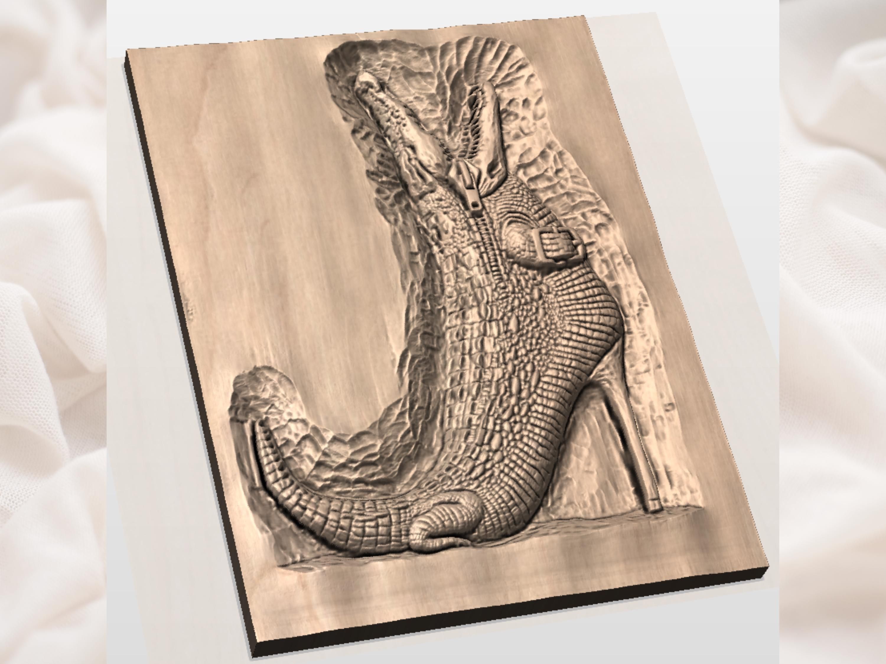Unzipping Crocodile Bas-Relief STL, Scaled Reptile Wall Art bas-relief STL — view 3