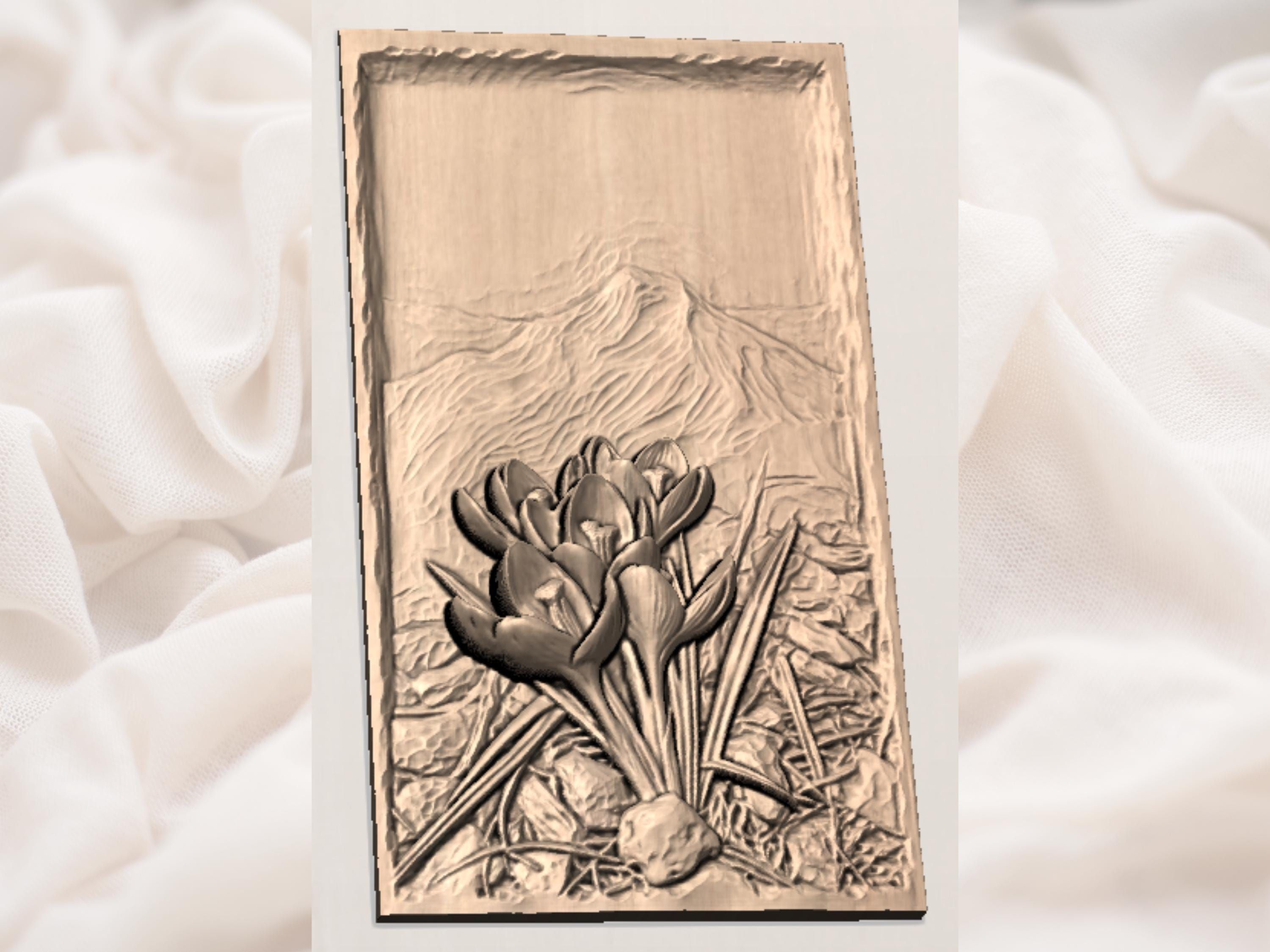 Spring Crocus Cluster Bas-Relief STL for CNC Carving bas-relief STL — view 2