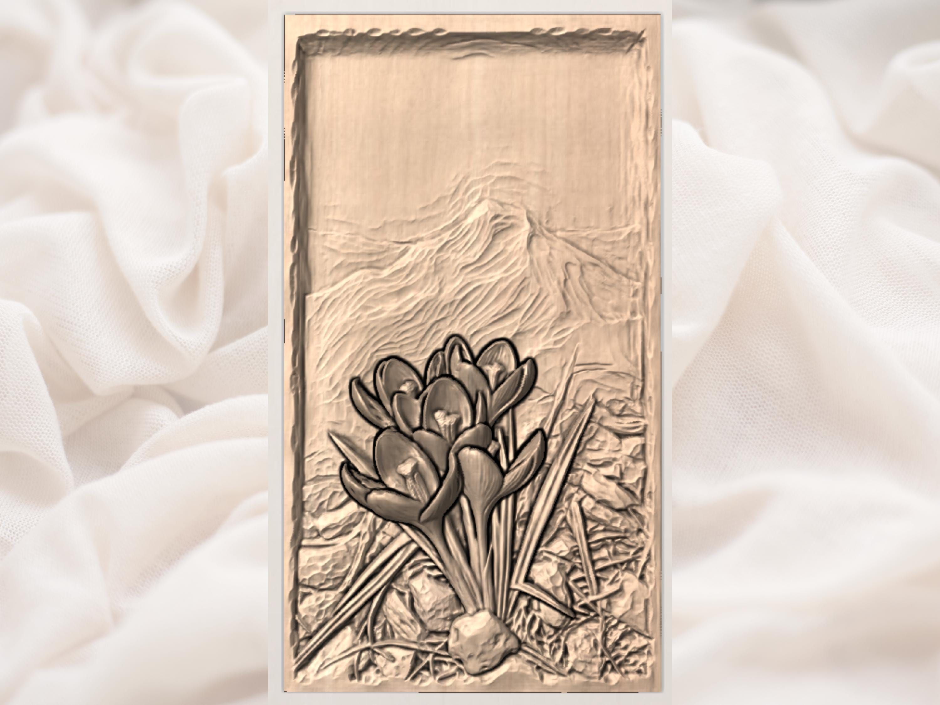 Spring Crocus Cluster Bas-Relief STL for CNC Carving bas-relief STL — view 3