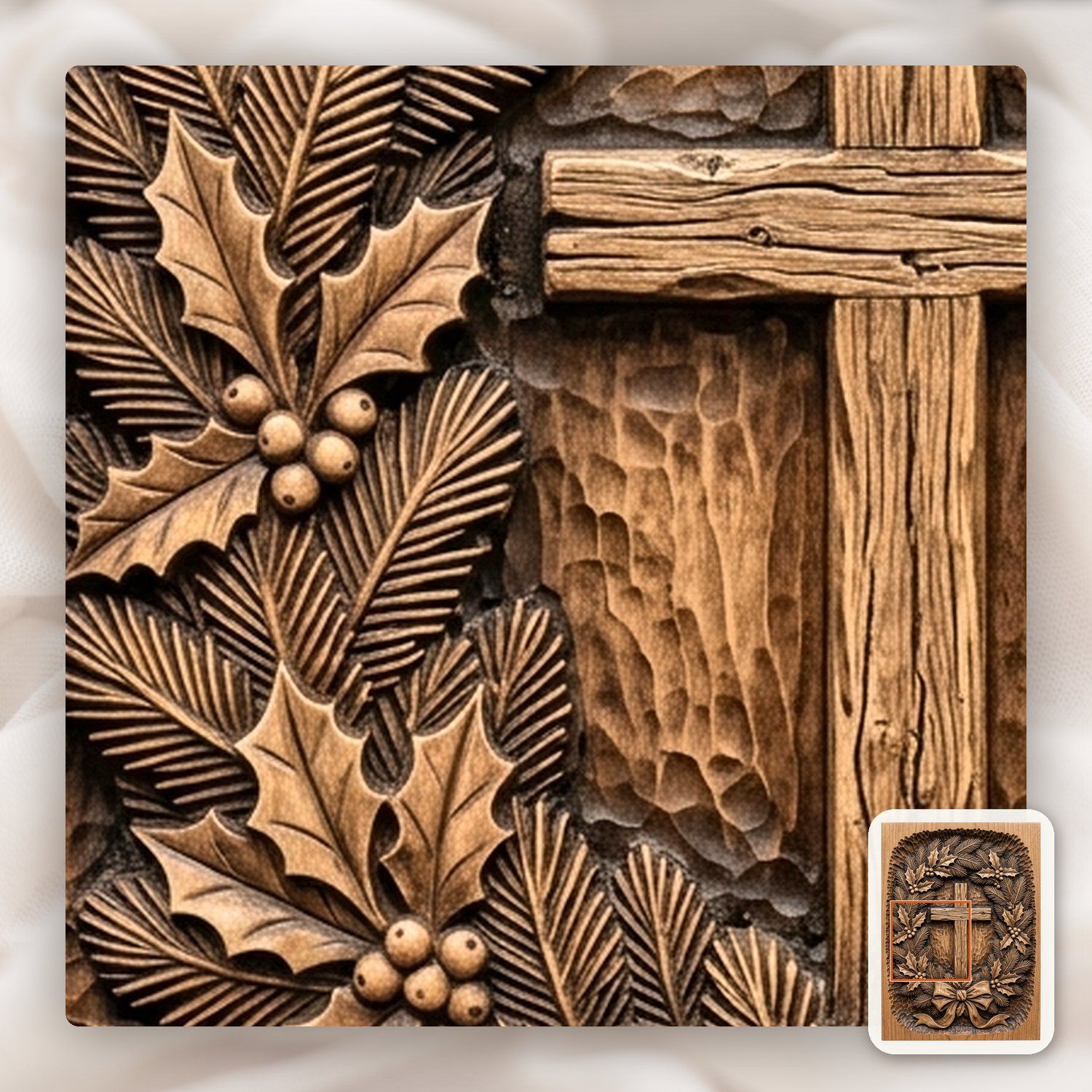 Cross Evergreen Wreath CNC Relief STL bas-relief STL — view 11