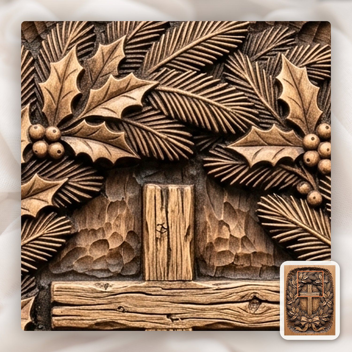 Cross Evergreen Wreath CNC Relief STL bas-relief STL — view 10
