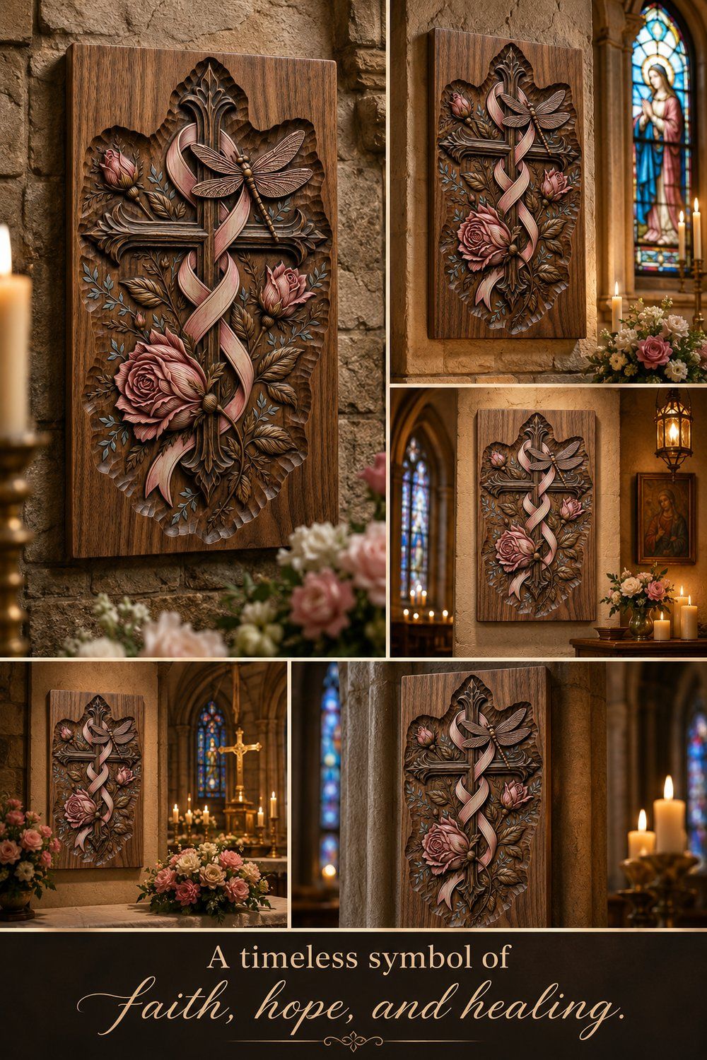 Cross Rose Dragonfly Memorial CNC Relief STL bas-relief STL — view 10
