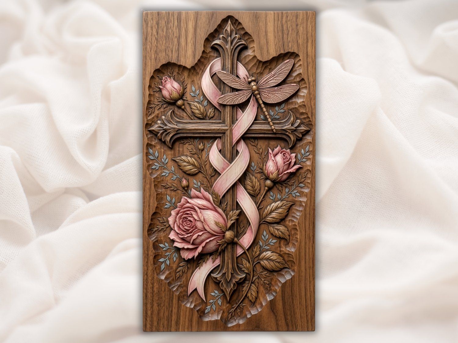 Cross Rose Dragonfly Memorial CNC Relief STL bas-relief STL — view 2