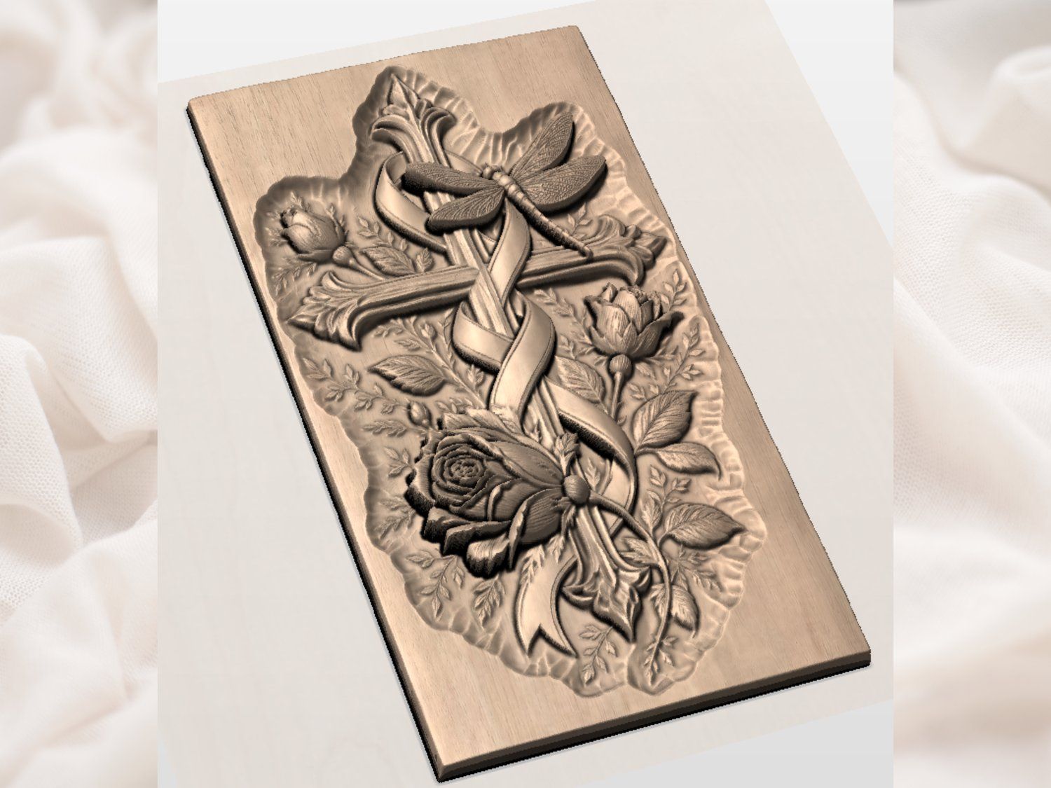 Cross Rose Dragonfly Memorial CNC Relief STL bas-relief STL — view 4