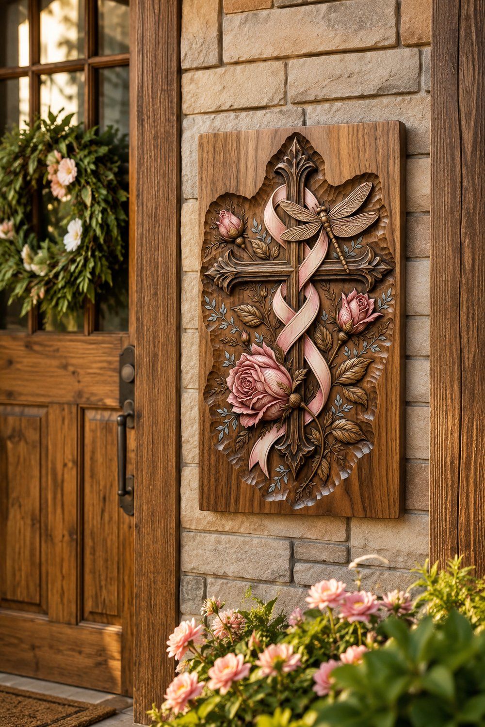 Cross Rose Dragonfly Memorial CNC Relief STL bas-relief STL — view 8