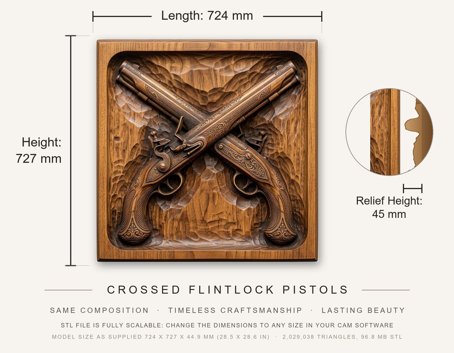 Pirate Flintlock Pistols CNC Relief STL bas-relief STL — view 3