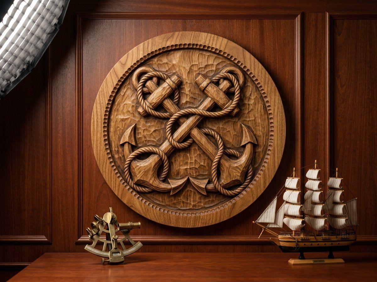 Crossed Nautical Anchors Maritime CNC Relief STL bas-relief STL — view 12