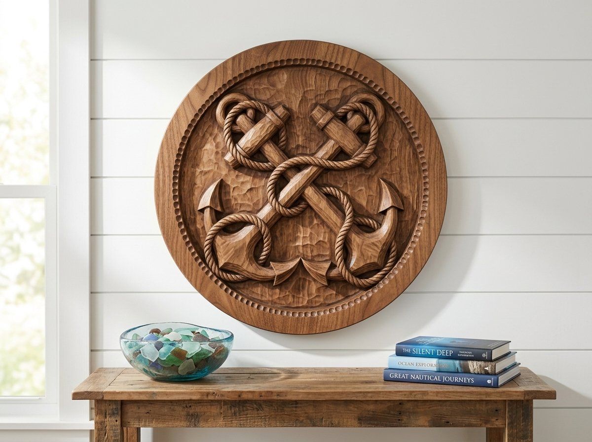 Crossed Nautical Anchors Maritime CNC Relief STL bas-relief STL — view 13
