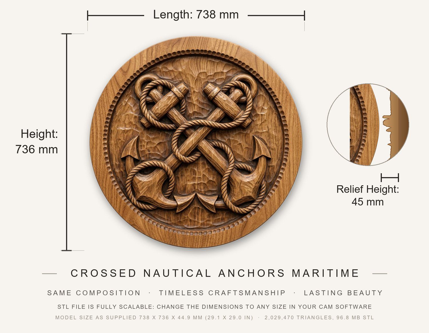 Crossed Nautical Anchors Maritime CNC Relief STL bas-relief STL — view 3