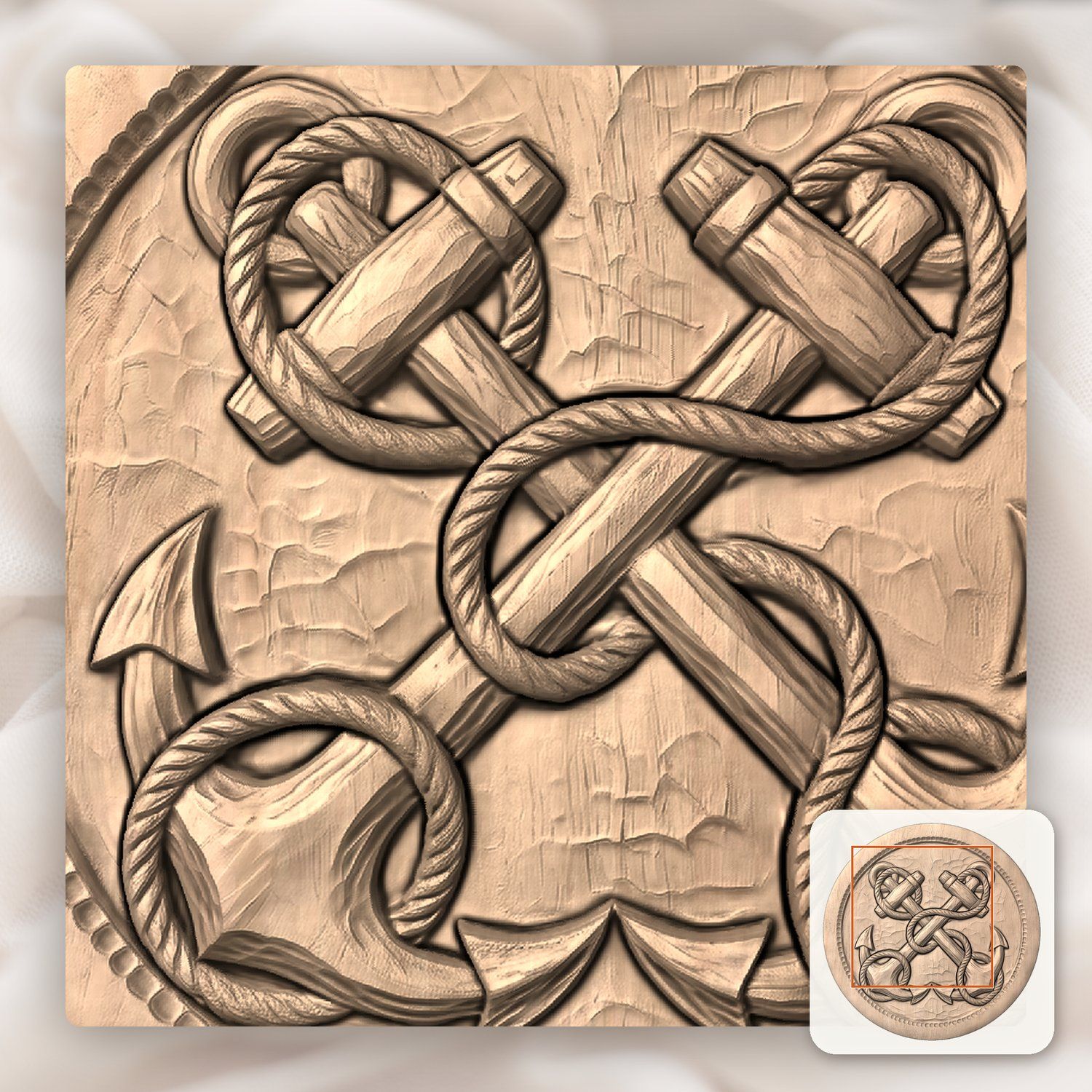Crossed Nautical Anchors Maritime CNC Relief STL bas-relief STL — view 6