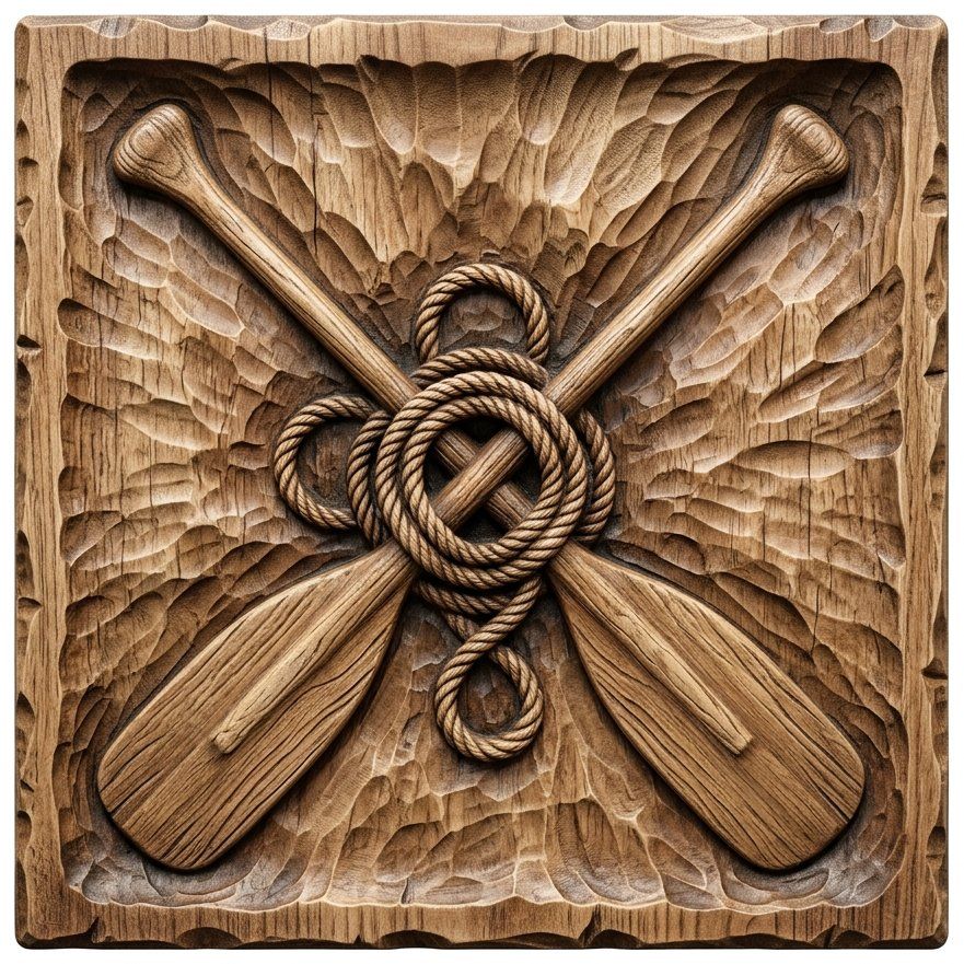Crossed Nautical Boat Oar Wall Art Decor | Coastal Lake House Carving Design | Rustic Rowing Paddle Panel | Aspire VCarve Pro — carved bas relief STL file for CNC