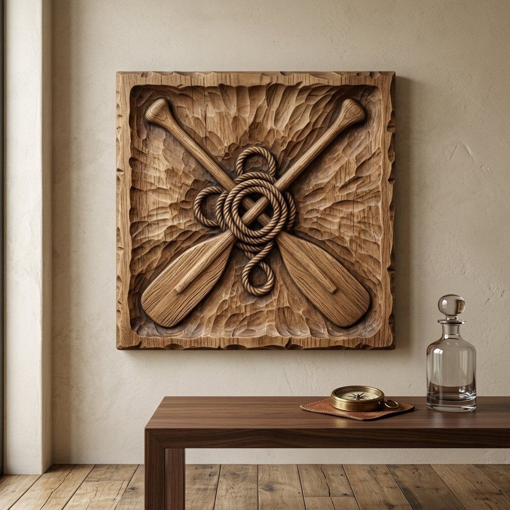 Crossed Nautical Boat Oar Wall Art Decor bas-relief STL — view 3
