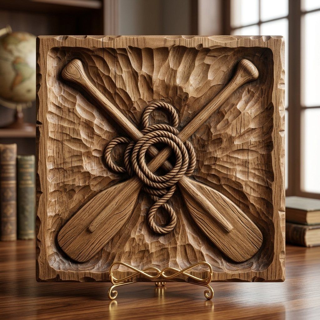 Crossed Nautical Boat Oar Wall Art Decor bas-relief STL — view 4