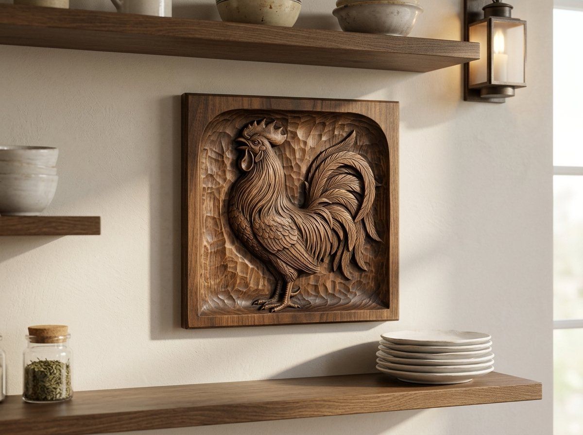 Crowing Rooster Farmhouse Decor CNC Relief STL bas-relief STL — view 13