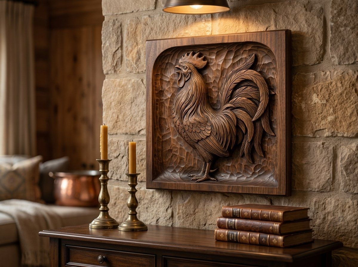Crowing Rooster Farmhouse Decor CNC Relief STL bas-relief STL — view 14