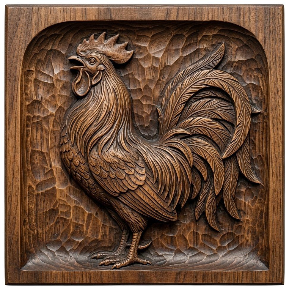 Crowing Rooster Farmhouse Decor CNC Relief STL bas-relief STL — view 4