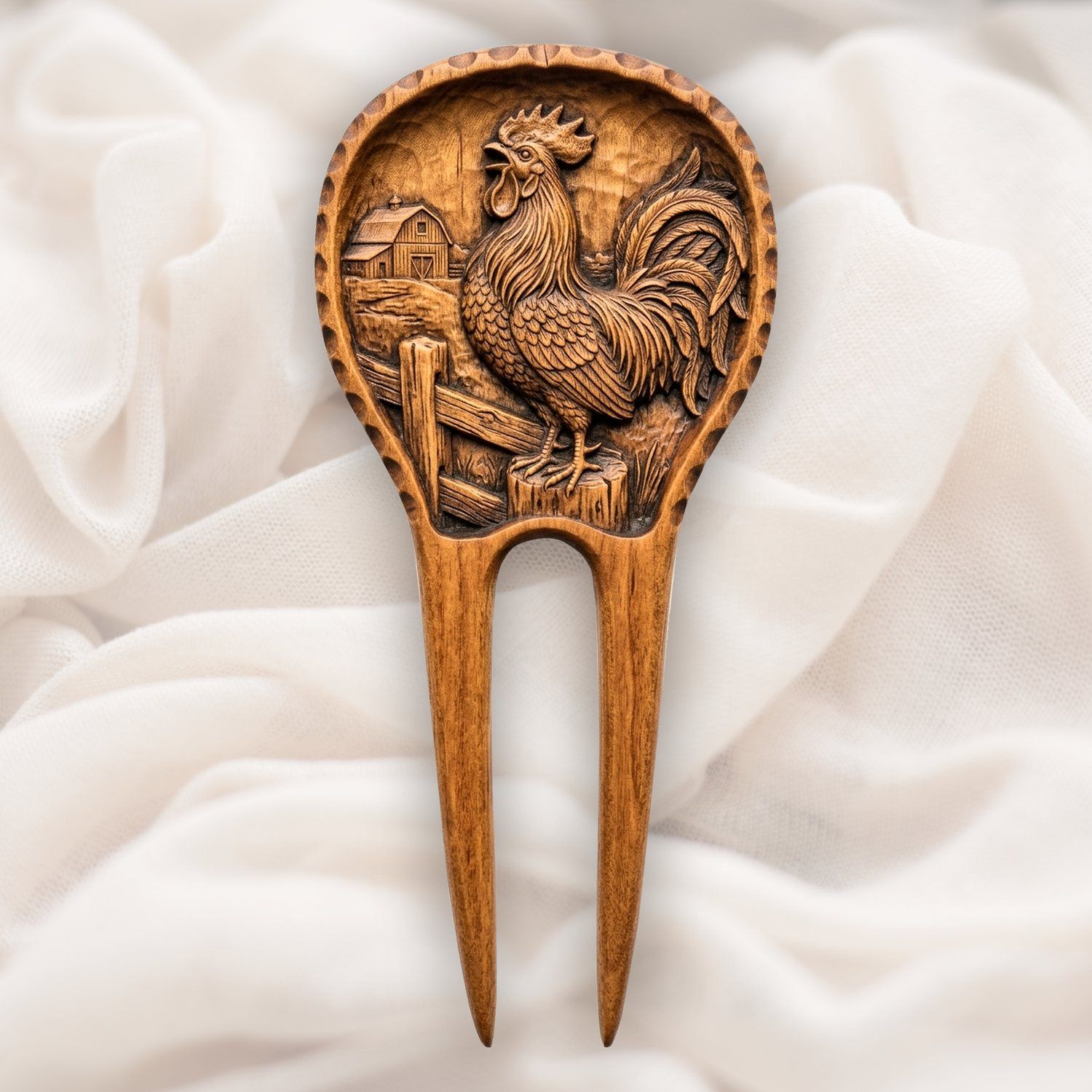 Crowing Rooster Farmhouse Hair Fork CNC Relief STL bas-relief STL design