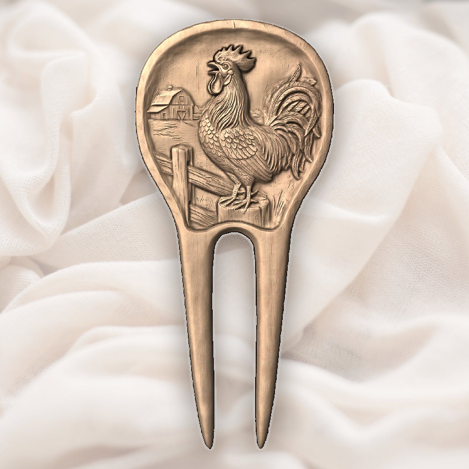 Crowing Rooster Farmhouse Hair Fork CNC Relief STL bas-relief STL — view 5