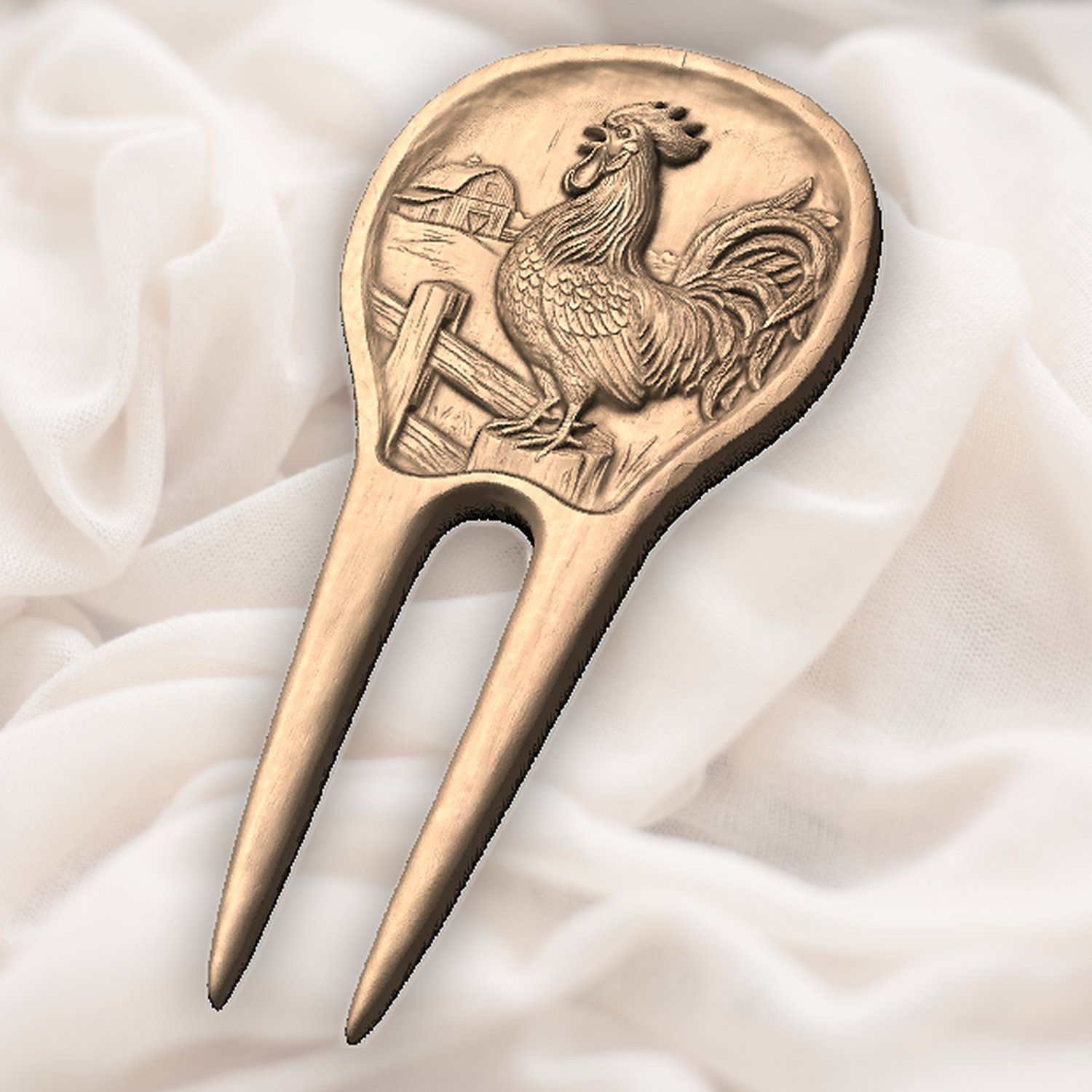 Crowing Rooster Farmhouse Hair Fork CNC Relief STL bas-relief STL — view 6