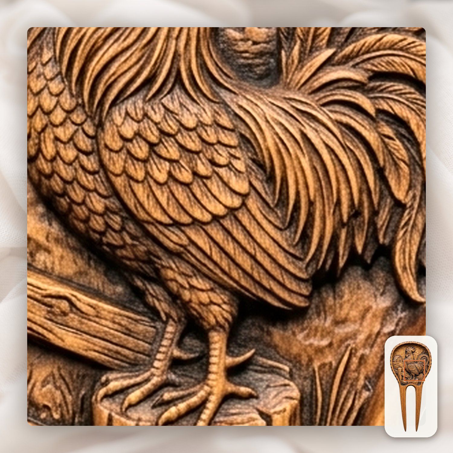 Crowing Rooster Farmhouse Hair Fork CNC Relief STL bas-relief STL — view 10