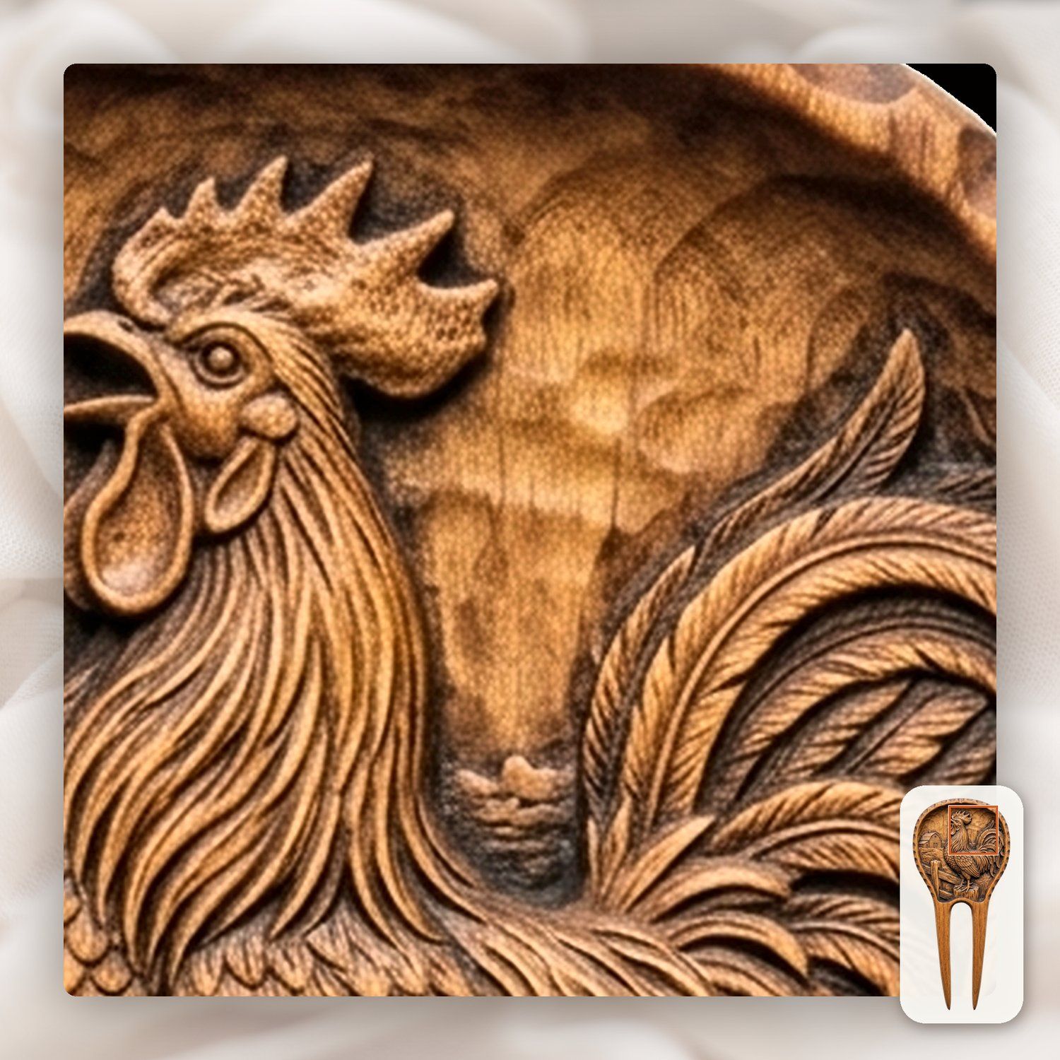 Crowing Rooster Farmhouse Hair Fork CNC Relief STL bas-relief STL — view 11