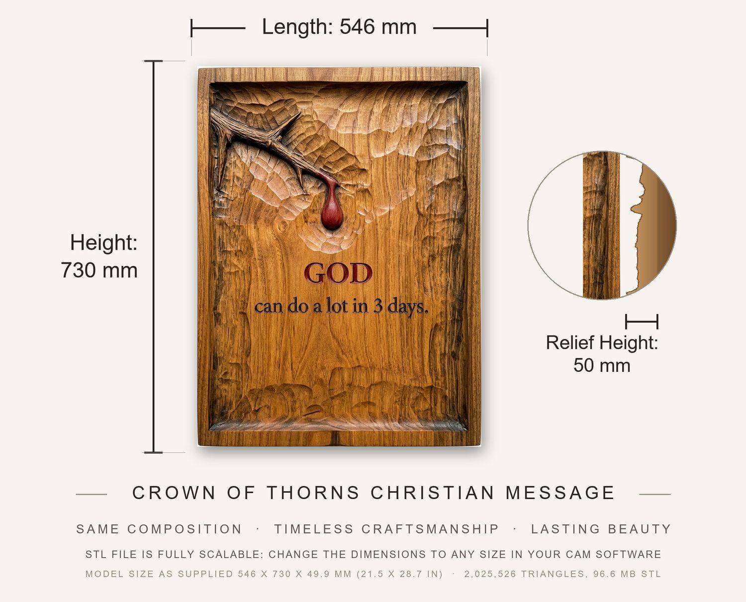 Crown of Thorns Christian Message CNC Relief STL bas-relief STL — view 3