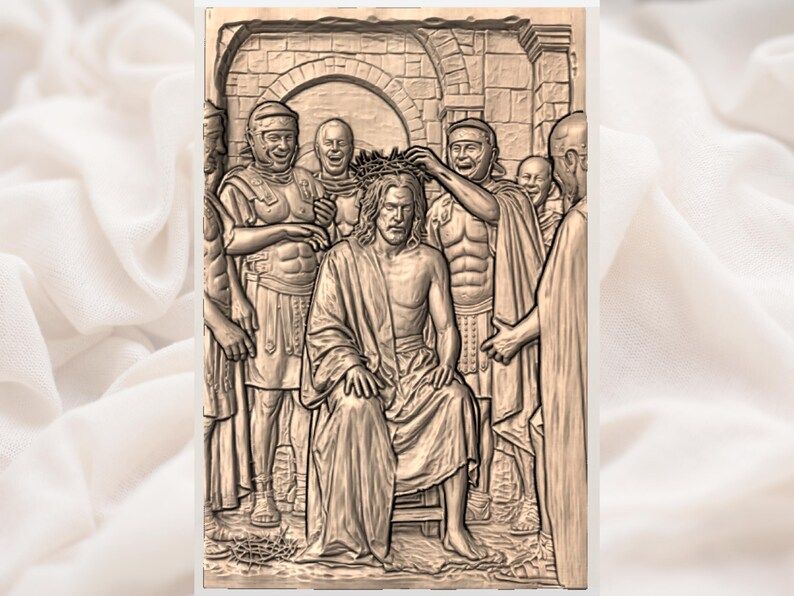 Crowning with Thorns Passion Scene Bas-Relief STL bas-relief STL — view 3