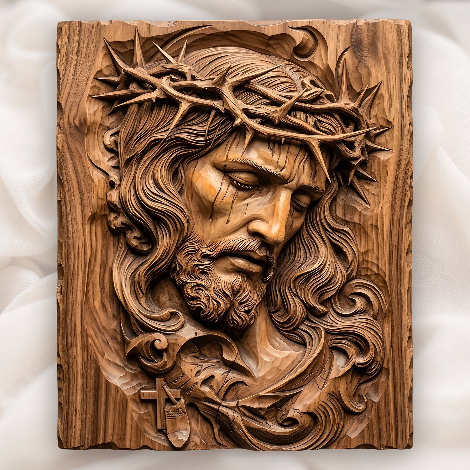 Crown of Thorns Jesus Passion CNC Relief STL | Christian Wood Carving Design | Religious Wall Art Panel | Sacred Face Decor — carved bas relief STL file for CNC
