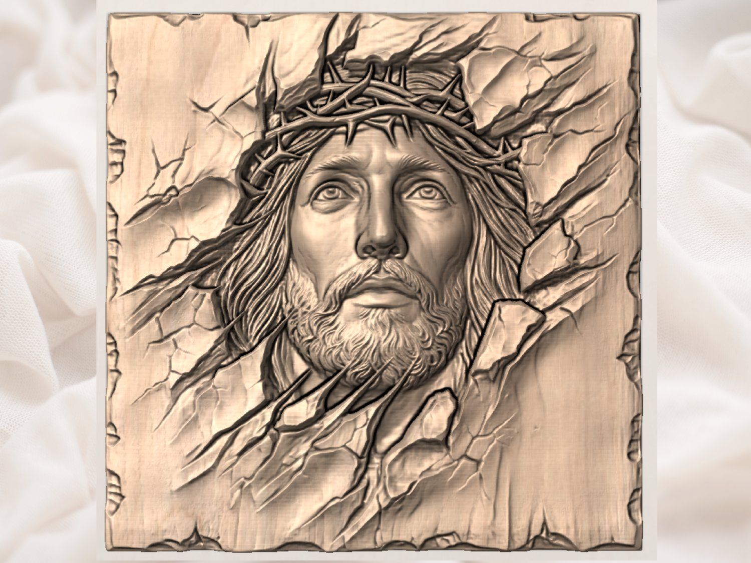 Crown of Thorns Jesus Portrait CNC Relief STL bas-relief STL — view 4