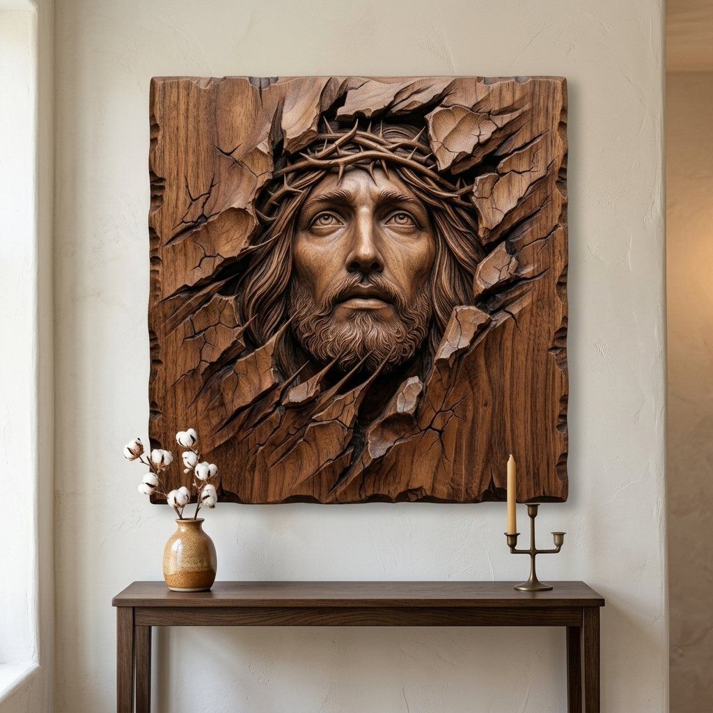 Crown of Thorns Jesus Portrait CNC Relief STL bas-relief STL — view 7