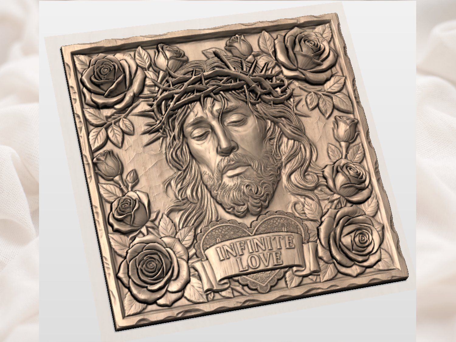 Crown of Thorns Sacred Heart Jesus CNC Relief STL bas-relief STL — view 2
