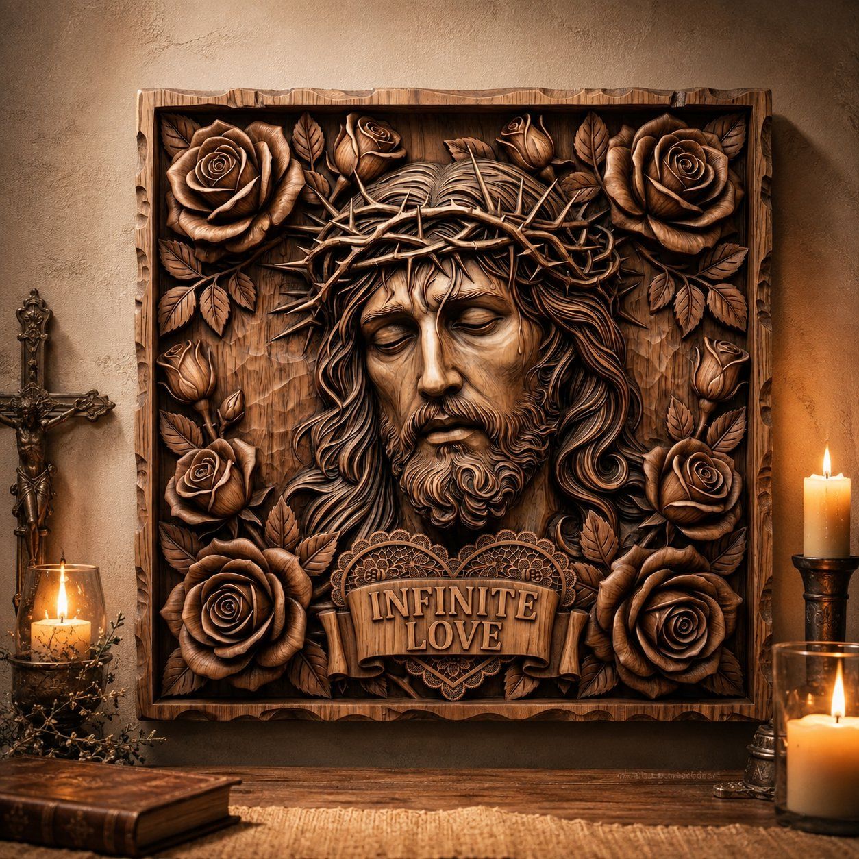 Crown of Thorns Sacred Heart Jesus CNC Relief STL bas-relief STL — view 4