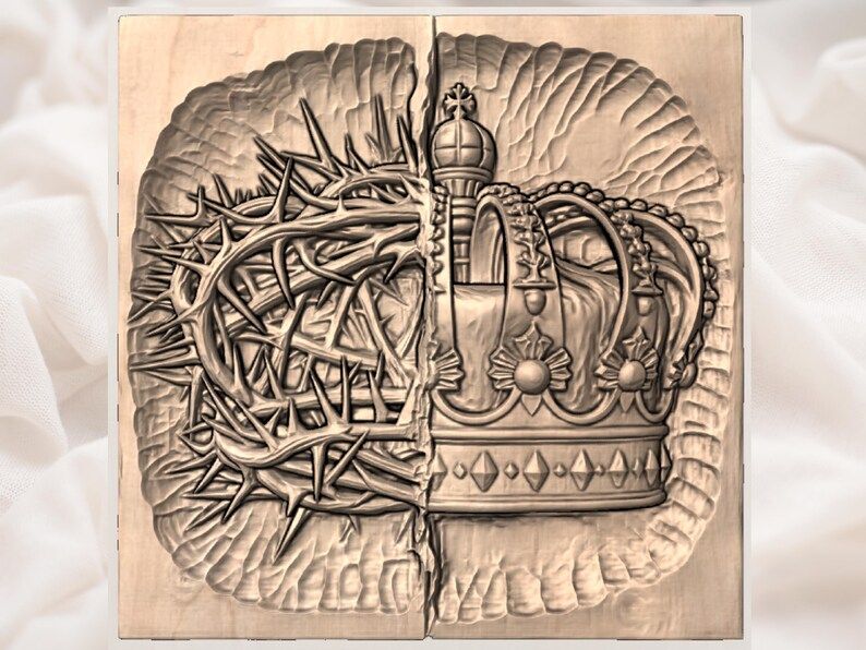 Crown of Thorns and Royal Crown Split Bas-Relief STL bas-relief STL — view 2