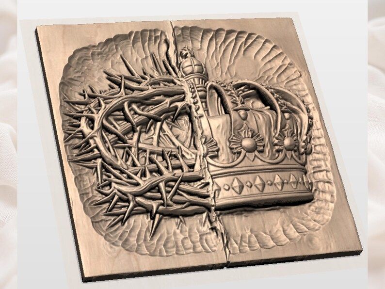 Crown of Thorns and Royal Crown Split Bas-Relief STL bas-relief STL — view 3